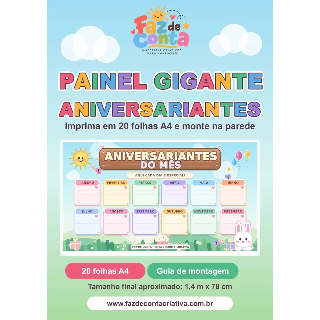 Capa do material Painel Aniversariantes do Mês: Painel Gigante em 20 Folhas A4
