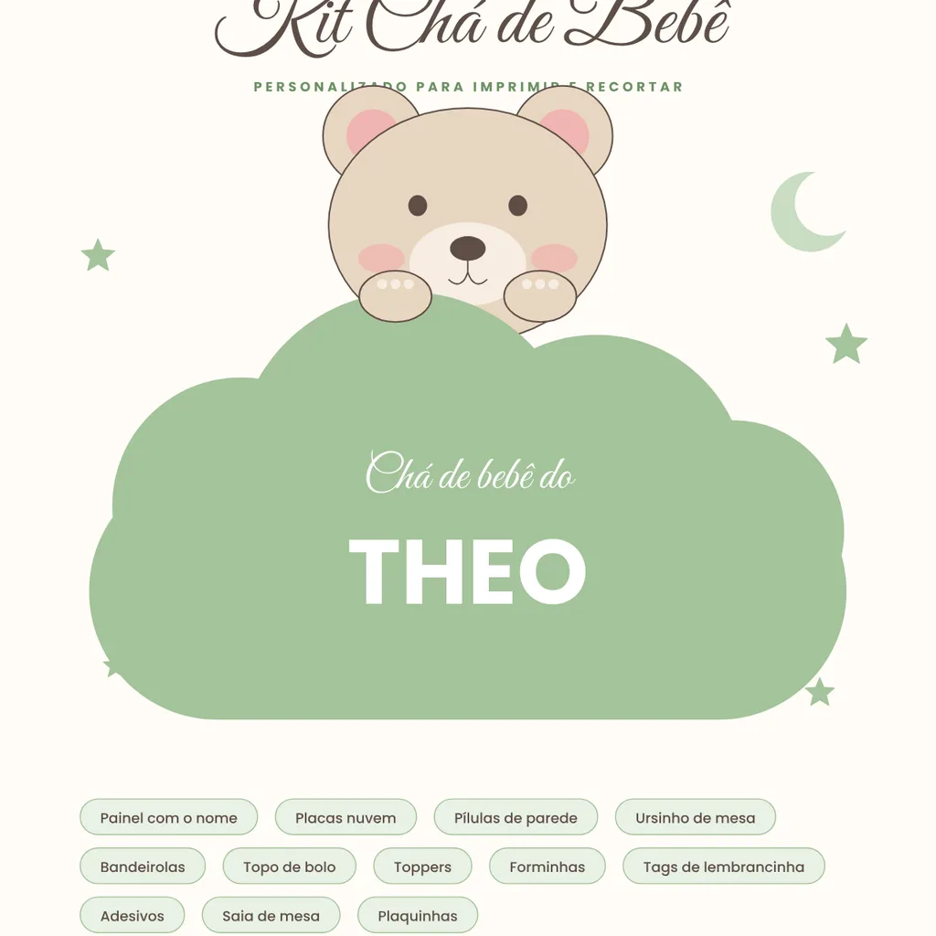 Capa do material Kit Chá de Bebê Personalizado: Theo (verde)