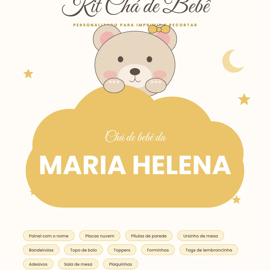 Capa do material Kit Chá de Bebê Personalizado: Maria Helena (amarelo)