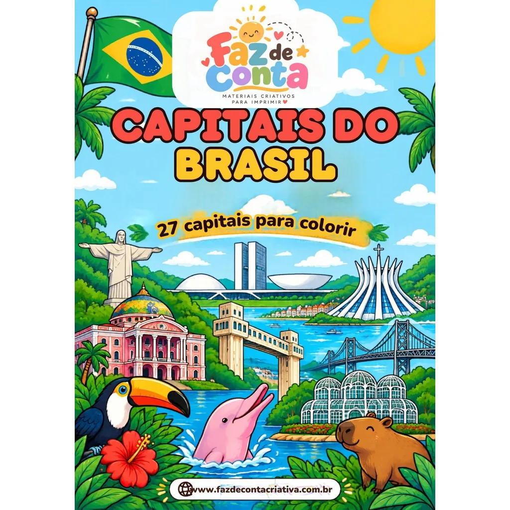 Capa do material Capitais do Brasil para Colorir: 27 Cidades e Seus Cartões-Postais