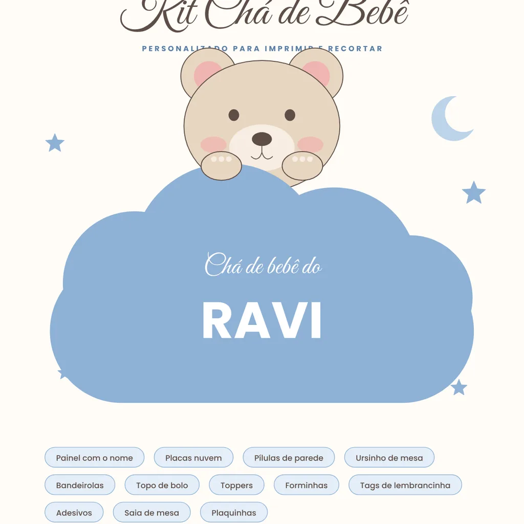 Capa do Kit Chá de Bebê Personalizado: Ravi (azul)
