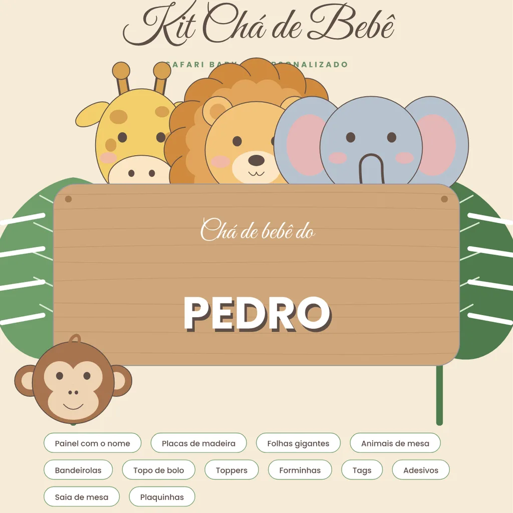 Capa do Kit Chá de Bebê Safari Personalizado: Pedro (verde)