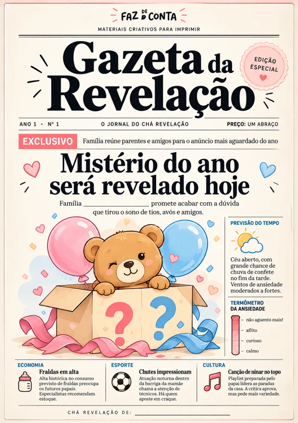 Capa do material Gazeta da Revelação — Jornal Interativo para Chá Revelação