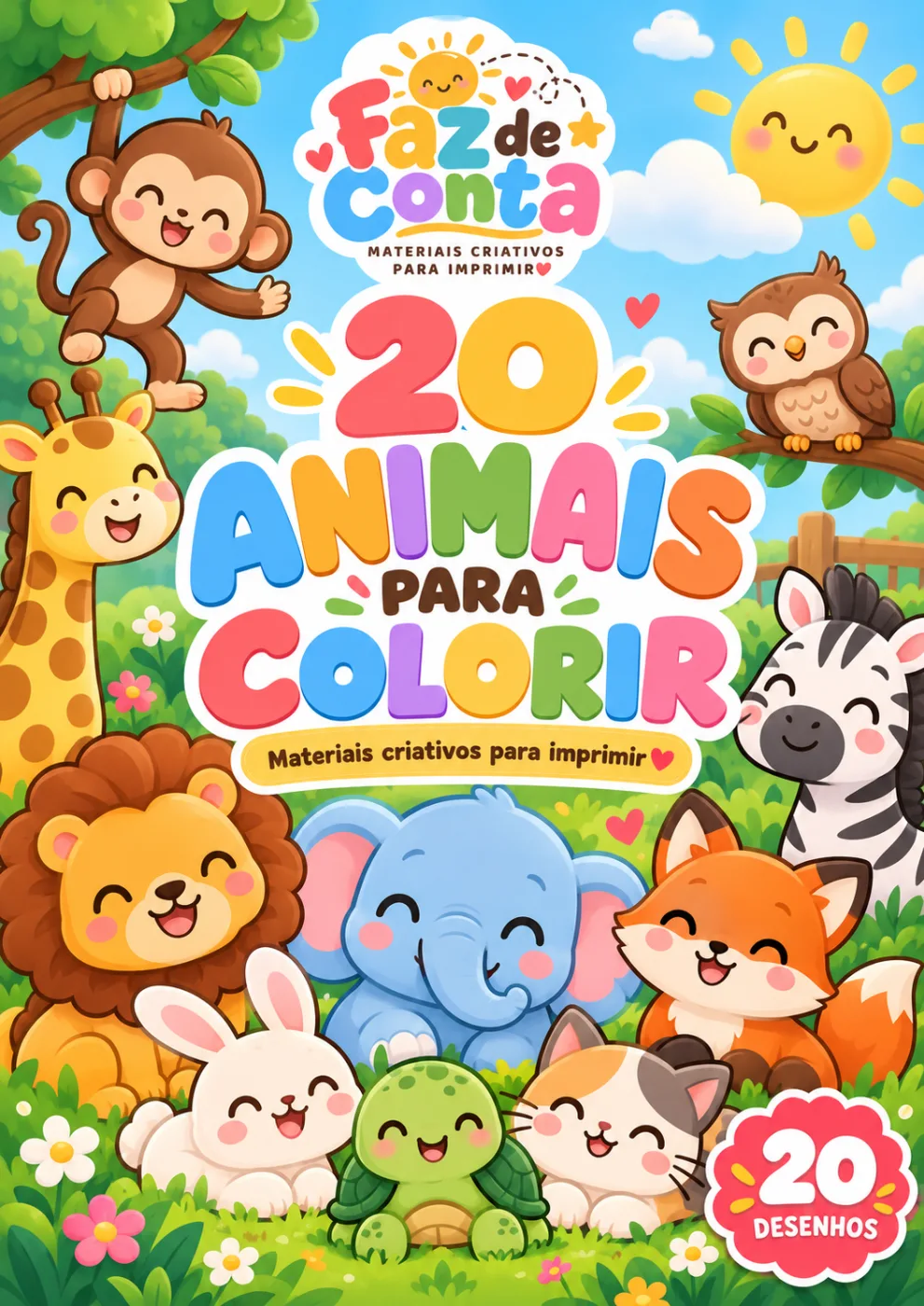 Capa do material 20 Animais para Colorir