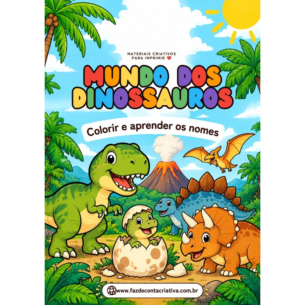 Capa do Mundo dos Dinossauros para Colorir: Aprenda os Nomes