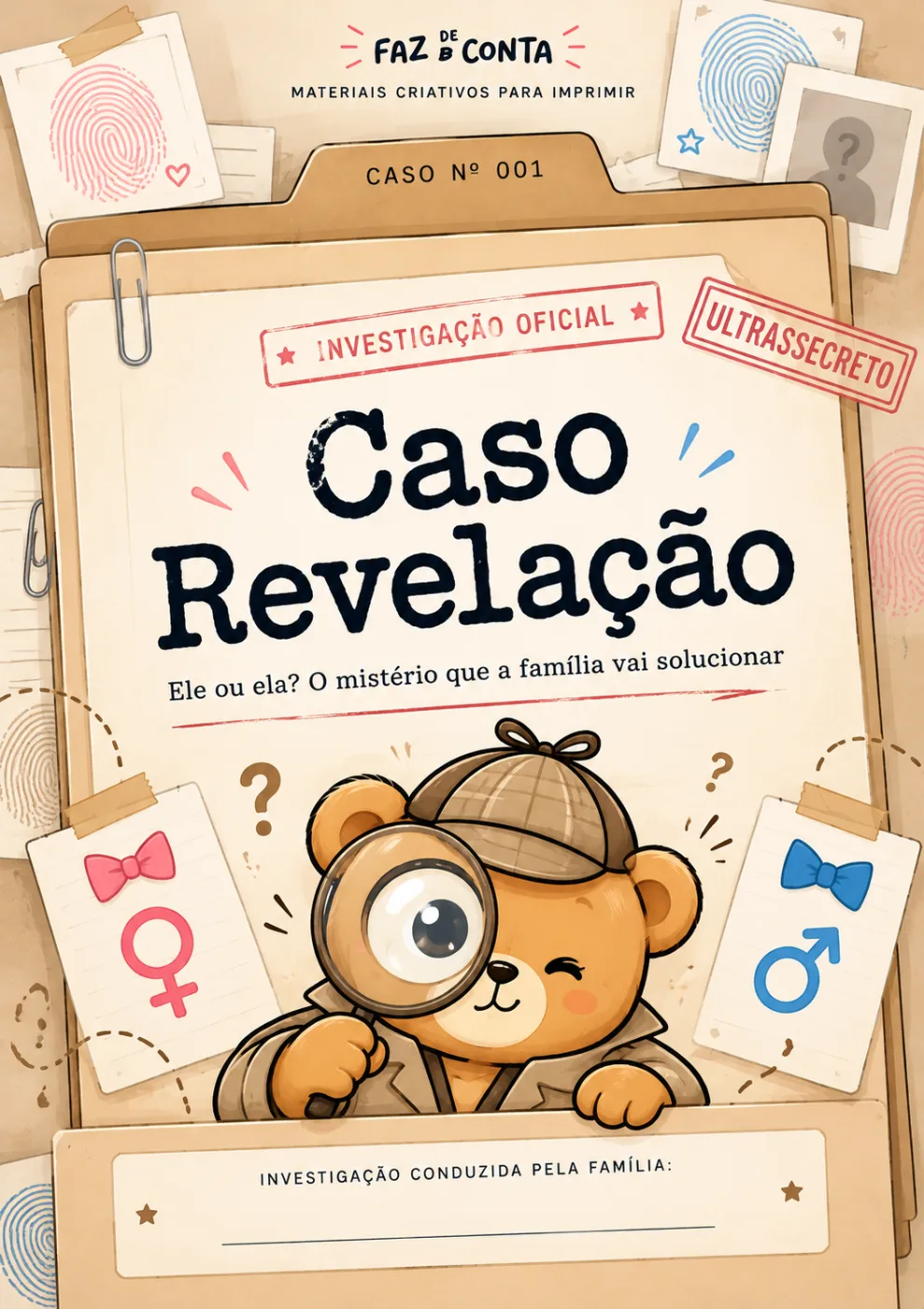 Capa do Caso Revelação — Kit de Investigação para Chá Revelação