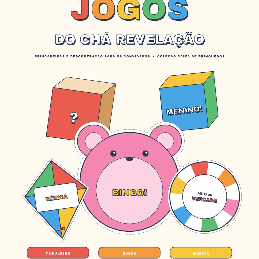 Capa do material Jogos do Chá Revelação: Coleção Caixa de Brinquedos