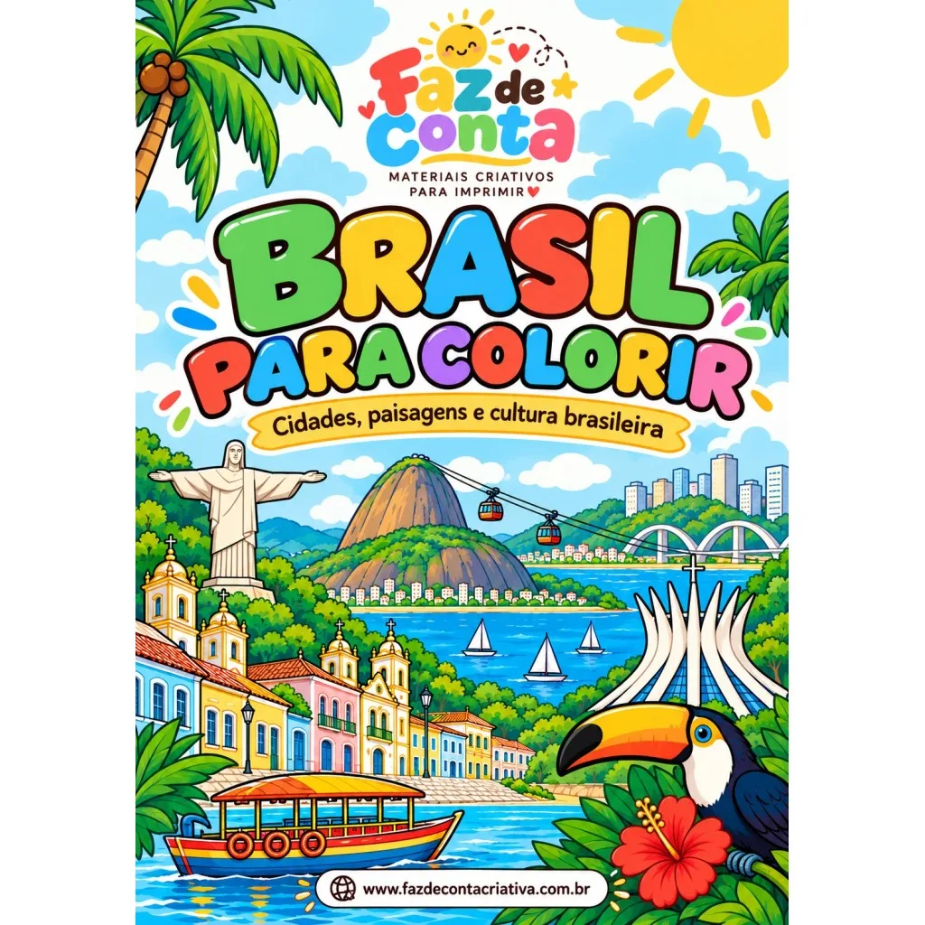 Capa do material Brasil para Colorir: Cidades, Paisagens e Cultura Brasileira