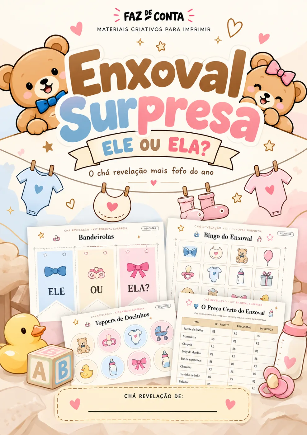 Capa do material Enxoval Surpresa — Kit de Chá Revelação para Imprimir
