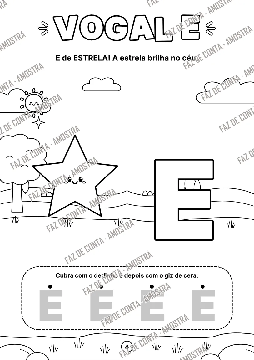 Amostra da página 4 — Vogal E e traçado sensorial